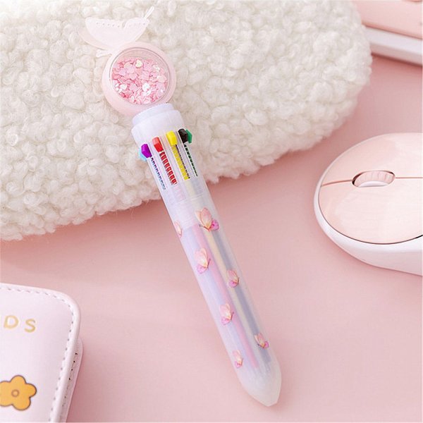 1Pc 10 Colors Ballpoint Pen Cartoon Butterfly Series Ballpoint Pen Quicksand Sequins Pens School Stationery Supply Grils Gift